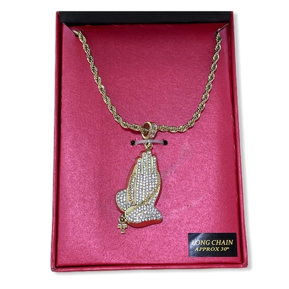 Jewelry - Blessed Gold Rhinestone Prayer Hands Necklace